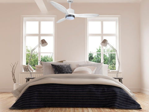 Ventilador de techo Modo Invierno/Verano Termostato Dimable Wifi Motor DC Techos Inclinados Mando a Distancia Luz tres tonos Hypersilence Memoria