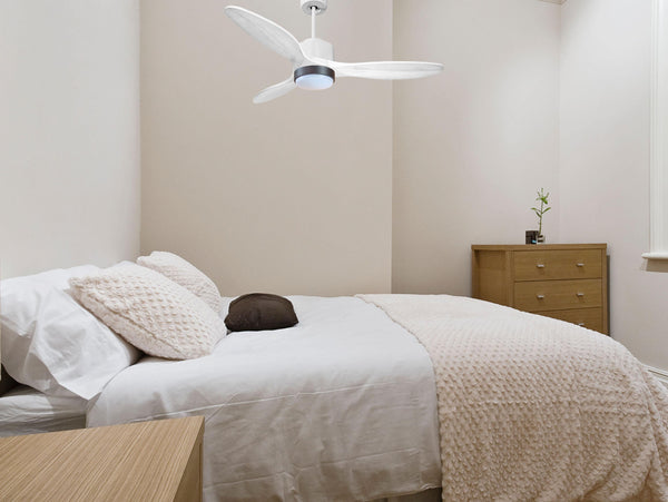 Ventilador de techo Modo Invierno/Verano Termostato Dimable Wifi Motor DC Techos Inclinados Mando a Distancia Luz tres tonos Hypersilence Memoria