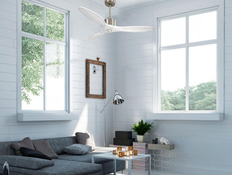 Ventilador de techo Modo Invierno/Verano Termostato Dimable Wifi Motor DC Techos Inclinados Mando a Distancia Luz tres tonos Hypersilence Memoria