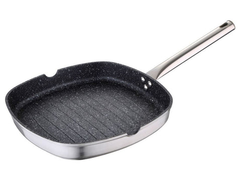 Sartén grill 28 cm en aluminio anti adherente plateado