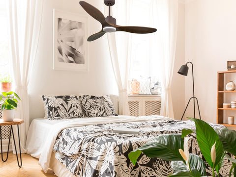 Ventilador de techo Reversible Termostato Dimable Wifi Motor DC Techos Inclinados Mando a Distancia Luz tres tonos Hypersilence Memoria 5