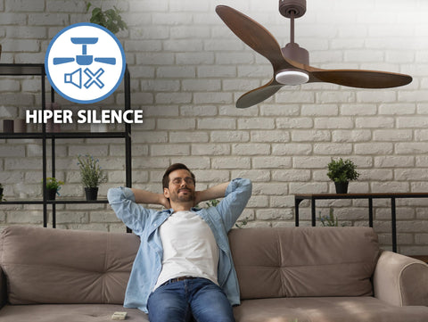 Ventilador de techo Reversible Termostato Dimable Wifi Motor DC Techos Inclinados Mando a Distancia Luz tres tonos Hypersilence Memoria 6