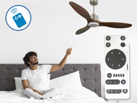 Ventilador de techo Reversible Termostato Dimable Wifi Motor DC Techos Inclinados Mando a Distancia Luz tres tonos Hypersilence Memoria 5