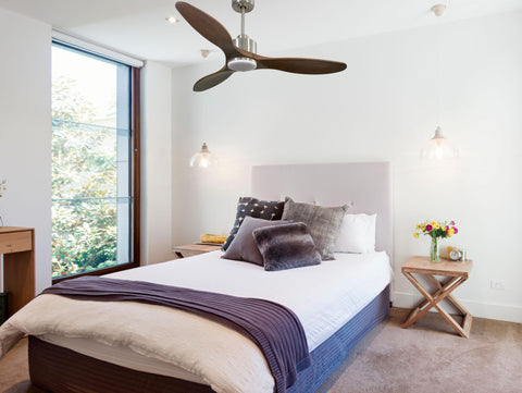 Ventilador de techo Reversible Termostato Dimable Wifi Motor DC Techos Inclinados Mando a Distancia Luz tres tonos Hypersilence Memoria 6