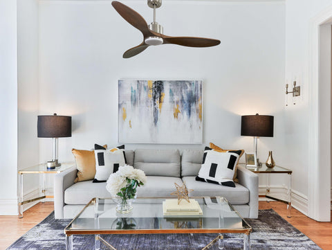 Ventilador de techo Reversible Termostato Dimable Wifi Motor DC Techos Inclinados Mando a Distancia Luz tres tonos Hypersilence Memoria 7