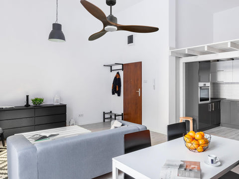 Ventilador de techo Reversible Termostato Dimable Wifi Motor DC Techos Inclinados Mando a Distancia Luz tres tonos Hypersilence Memoria 7