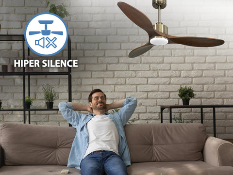 Ventilador de techo Reversible Termostato Dimable Wifi Motor DC Techos Inclinados Mando a Distancia Luz tres tonos Hypersilence Memoria 6