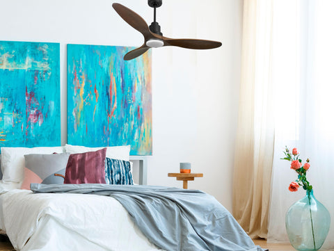 Ventilador de techo Reversible Termostato Dimable Wifi Motor DC Techos Inclinados Mando a Distancia Luz tres tonos Hypersilence Memoria 6