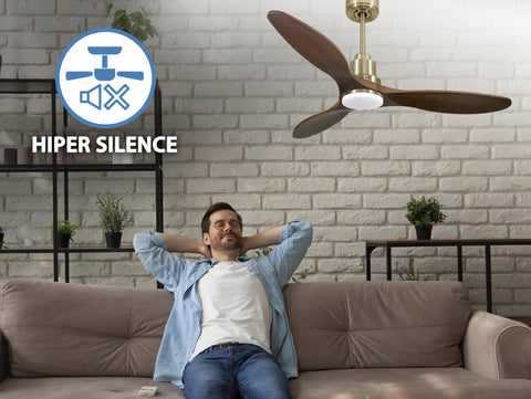 Ventilador de techo Reversible Termostato Dimable Wifi Motor DC Techos Inclinados Mando a Distancia Luz tres tonos Hypersilence Memoria 4