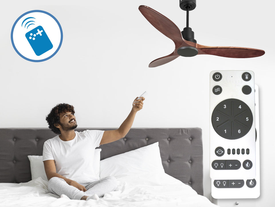 Ventilador de techo Reversible Termostato Wifi Motor DC Techos Inclinados Mando a Distancia Hypersilence Memoria 4