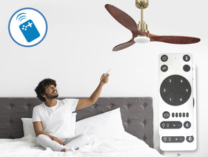 Ventilador de techo Reversible Termostato Dimable Wifi Motor DC Techos Inclinados Mando a Distancia Luz tres tonos Hypersilence Memoria 3