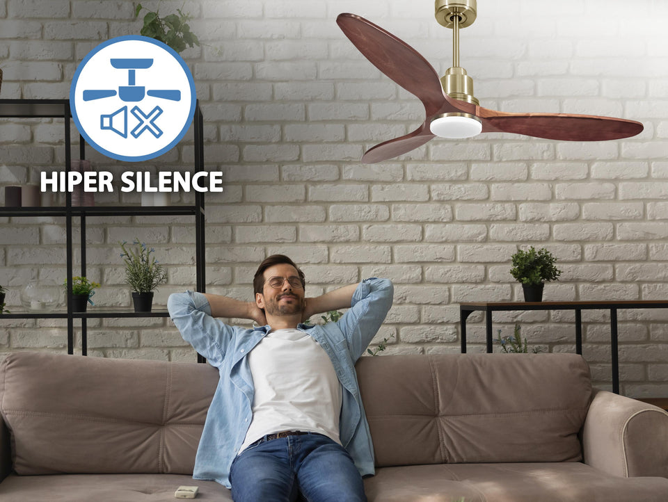Ventilador de techo Reversible Termostato Dimable Wifi Motor DC Techos Inclinados Mando a Distancia Luz tres tonos Hypersilence Memoria 7