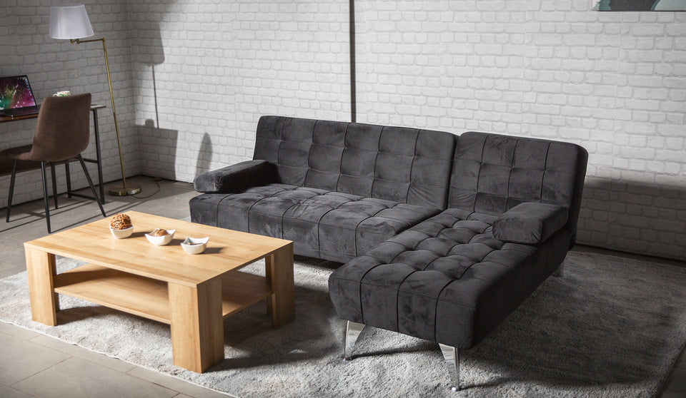 Sofa-cama chaise longue reversible, sin anclaje aroa xs, negro aterciopelado, 3 plazas, 198x150 cm_2