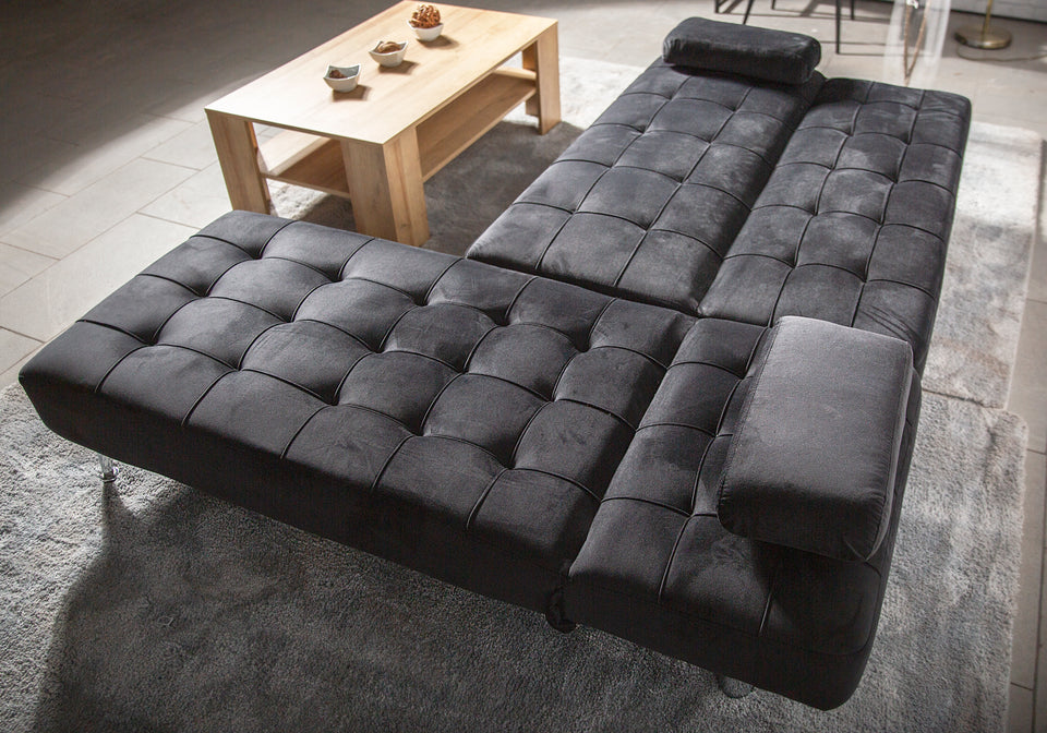 Sofa-cama chaise longue reversible, sin anclaje aroa xs, negro aterciopelado, 3 plazas, 198x150 cm_4