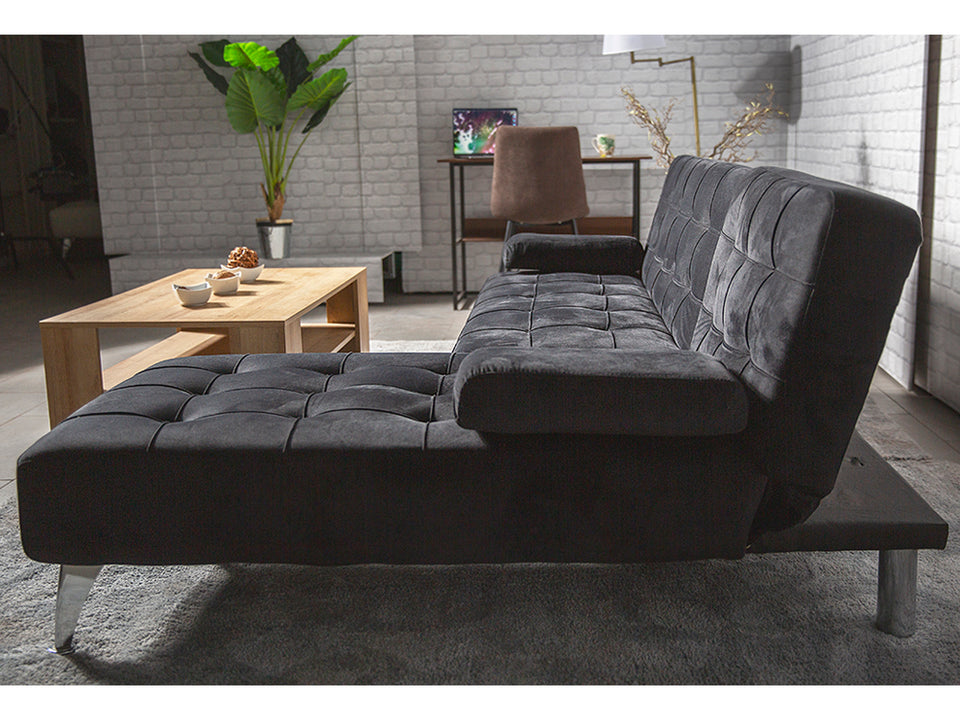 Sofa-cama chaise longue reversible, sin anclaje aroa xs, negro aterciopelado, 3 plazas, 198x150 cm_5