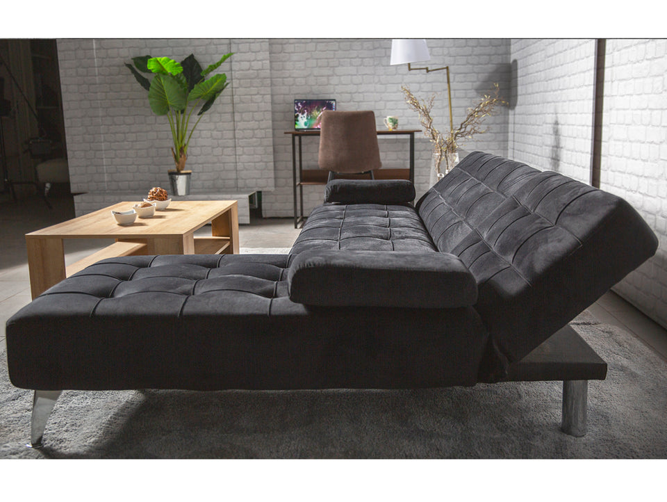 Sofa-cama chaise longue reversible, sin anclaje aroa xs, negro aterciopelado, 3 plazas, 198x150 cm_6
