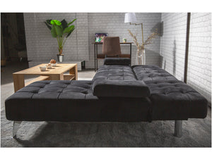 Sofa-cama chaise longue reversible, sin anclaje aroa xs, negro aterciopelado, 3 plazas, 198x150 cm_7