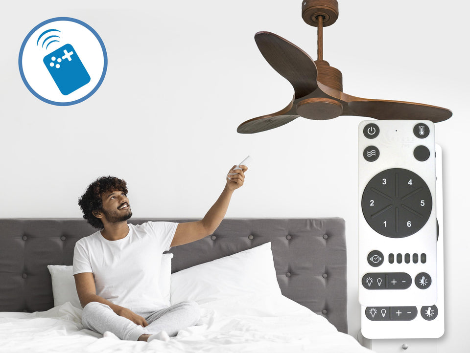Ventilador de techo Reversible Termostato Wifi Motor DC Techos Inclinados Mando a Distancia Hypersilence Memoria 4