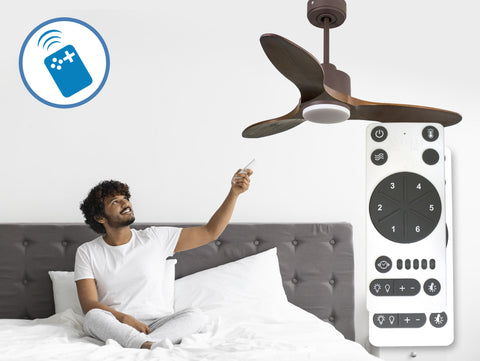 Ventilador de techo Reversible Termostato Dimable Wifi Motor DC Techos Inclinados Mando a Distancia Luz tres tonos Hypersilence Memoria 2