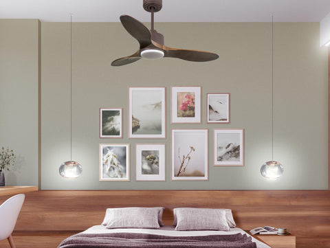 Ventilador de techo Reversible Termostato Dimable Wifi Motor DC Techos Inclinados Mando a Distancia Luz tres tonos Hypersilence Memoria 6