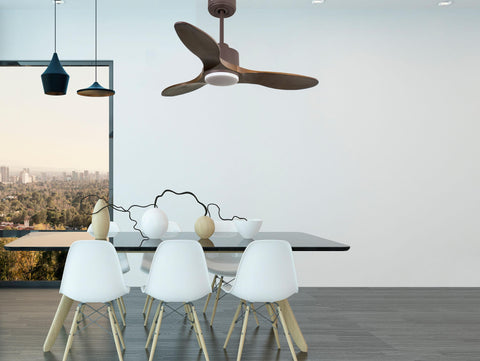 Ventilador de techo Reversible Termostato Dimable Wifi Motor DC Techos Inclinados Mando a Distancia Luz tres tonos Hypersilence Memoria 7