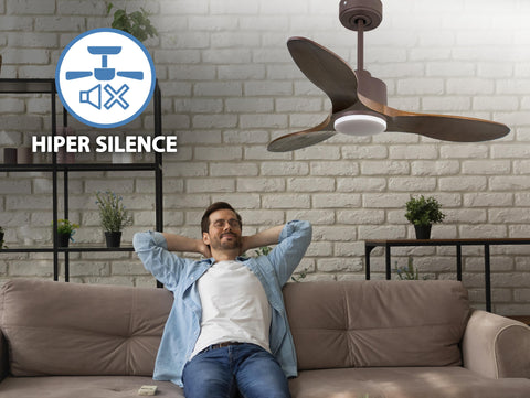 Ventilador de techo Reversible Termostato Dimable Wifi Motor DC Techos Inclinados Mando a Distancia Luz tres tonos Hypersilence Memoria 3