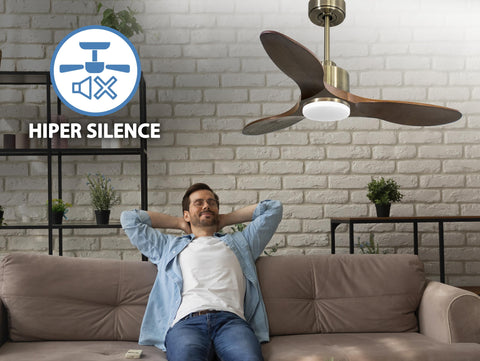 Ventilador de techo Reversible Termostato Dimable Wifi Motor DC Techos Inclinados Mando a Distancia Luz tres tonos Hypersilence Memoria 6