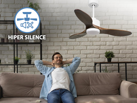 Ventilador de techo Reversible Termostato Dimable Wifi Motor DC Techos Inclinados Mando a Distancia Luz tres tonos Hypersilence Memoria 3