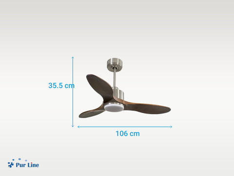 Ventilador de techo Reversible Termostato Dimable Wifi Motor DC Techos Inclinados Mando a Distancia Luz tres tonos Hypersilence Memoria 3