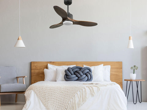 Ventilador de techo Reversible Termostato Dimable Wifi Motor DC Techos Inclinados Mando a Distancia Luz tres tonos Hypersilence Memoria 7