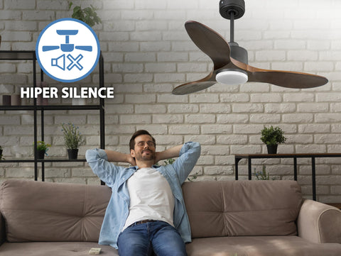 Ventilador de techo Reversible Termostato Dimable Wifi Motor DC Techos Inclinados Mando a Distancia Luz tres tonos Hypersilence Memoria 6