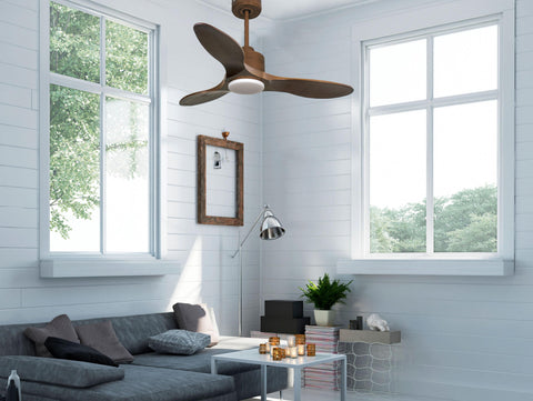 Ventilador de techo Reversible Termostato Dimable Wifi Motor DC Techos Inclinados Mando a Distancia Luz tres tonos Hypersilence Memoria 7