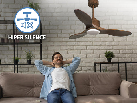 Ventilador de techo Reversible Termostato Dimable Wifi Motor DC Techos Inclinados Mando a Distancia Luz tres tonos Hypersilence Memoria 2