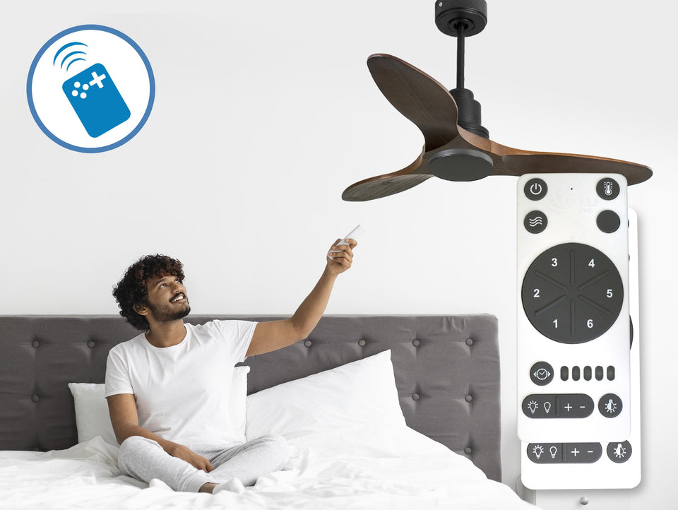 Ventilador de techo Reversible Termostato Wifi Motor DC Techos Inclinados Mando a Distancia Hypersilence Memoria 6