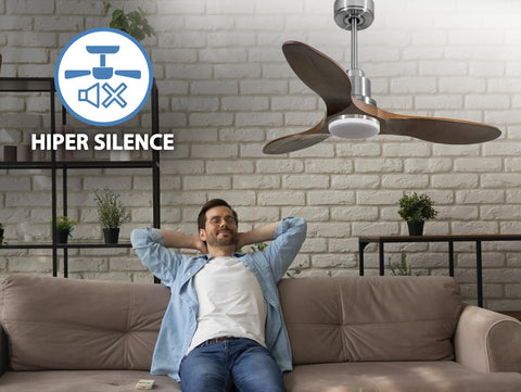 Ventilador de techo Reversible Termostato Dimable Wifi Motor DC Techos Inclinados Mando a Distancia Luz tres tonos Hypersilence Memoria 4