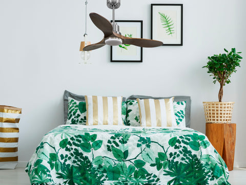 Ventilador de techo Reversible Termostato Dimable Wifi Motor DC Techos Inclinados Mando a Distancia Luz tres tonos Hypersilence Memoria 6