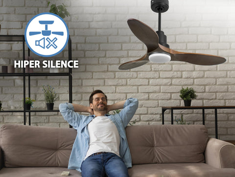 Ventilador de techo Reversible Termostato Dimable Wifi Motor DC Techos Inclinados Mando a Distancia Luz tres tonos Hypersilence Memoria 4