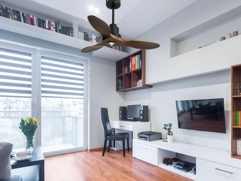 Ventilador de techo Reversible Termostato Dimable Wifi Motor DC Techos Inclinados Mando a Distancia Luz tres tonos Hypersilence Memoria 3