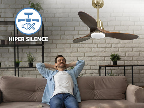 Ventilador de techo Reversible Termostato Dimable Wifi Motor DC Techos Inclinados Mando a Distancia Luz tres tonos Hypersilence Memoria 6