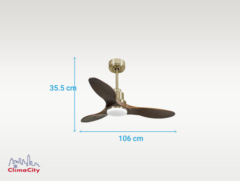 Ventilador de techo Reversible Termostato Dimable Wifi Motor DC Techos Inclinados Mando a Distancia Luz tres tonos Hypersilence Memoria 7