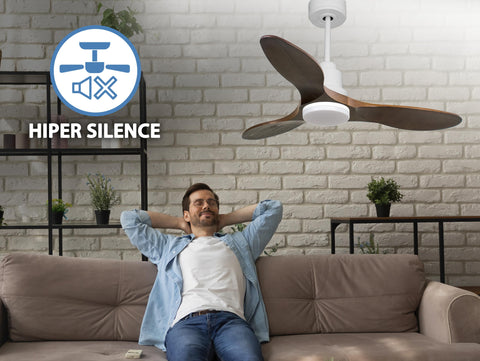Ventilador de techo Reversible Termostato Dimable Wifi Motor DC Techos Inclinados Mando a Distancia Luz tres tonos Hypersilence Memoria 4