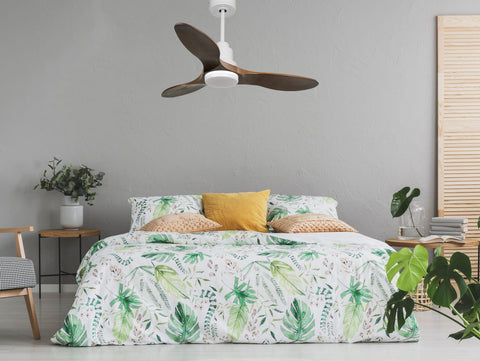 Ventilador de techo Reversible Termostato Dimable Wifi Motor DC Techos Inclinados Mando a Distancia Luz tres tonos Hypersilence Memoria 5