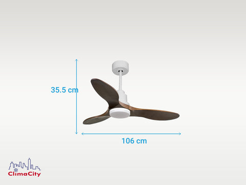 Ventilador de techo Reversible Termostato Dimable Wifi Motor DC Techos Inclinados Mando a Distancia Luz tres tonos Hypersilence Memoria 6