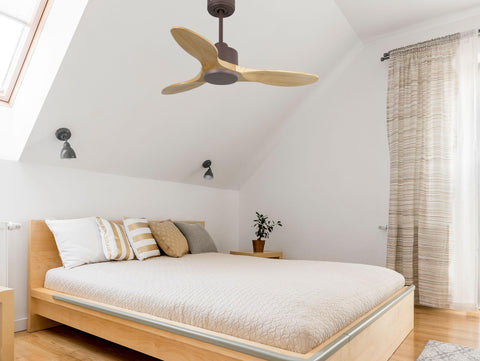 Ventilador de techo Reversible Termostato Wifi Motor DC Techos Inclinados Mando a Distancia Hypersilence Memoria 3