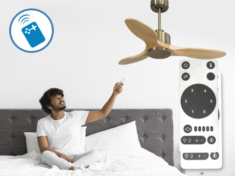 Ventilador de techo Reversible Termostato Wifi Motor DC Techos Inclinados Mando a Distancia Hypersilence Memoria 2