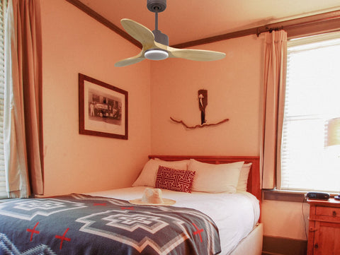 Ventilador de techo Reversible Termostato Dimable Wifi Motor DC Techos Inclinados Mando a Distancia Luz tres tonos Hypersilence Memoria 4