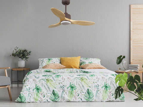 Ventilador de techo Reversible Termostato Dimable Wifi Motor DC Techos Inclinados Mando a Distancia Luz tres tonos Hypersilence Memoria 7