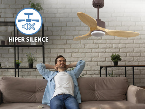 Ventilador de techo Reversible Termostato Dimable Wifi Motor DC Techos Inclinados Mando a Distancia Luz tres tonos Hypersilence Memoria 6