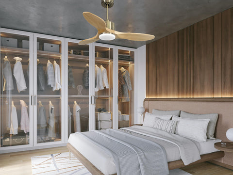 Ventilador de techo Reversible Termostato Dimable Wifi Motor DC Techos Inclinados Mando a Distancia Luz tres tonos Hypersilence Memoria 5