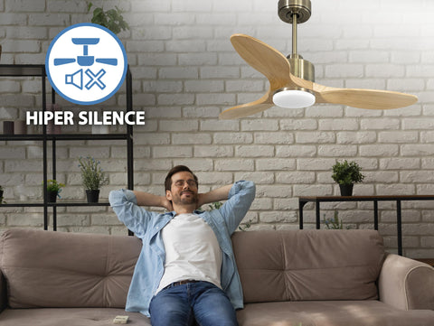 Ventilador de techo Reversible Termostato Dimable Wifi Motor DC Techos Inclinados Mando a Distancia Luz tres tonos Hypersilence Memoria 3